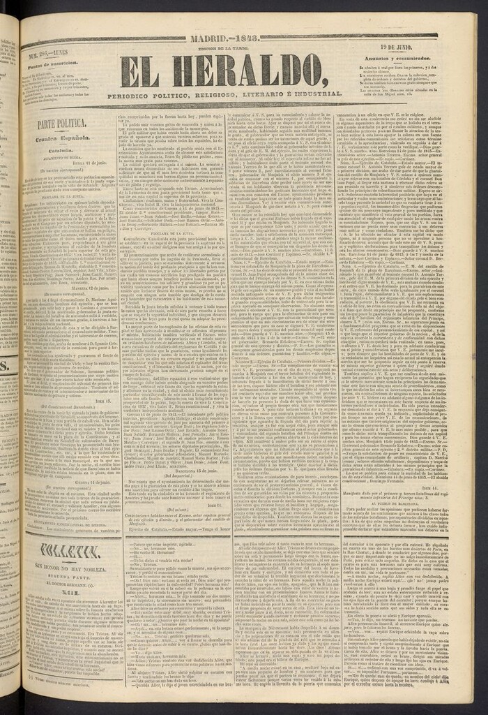Miniatura de El heraldo, periódico de la tarde del 19 de junio de 1843