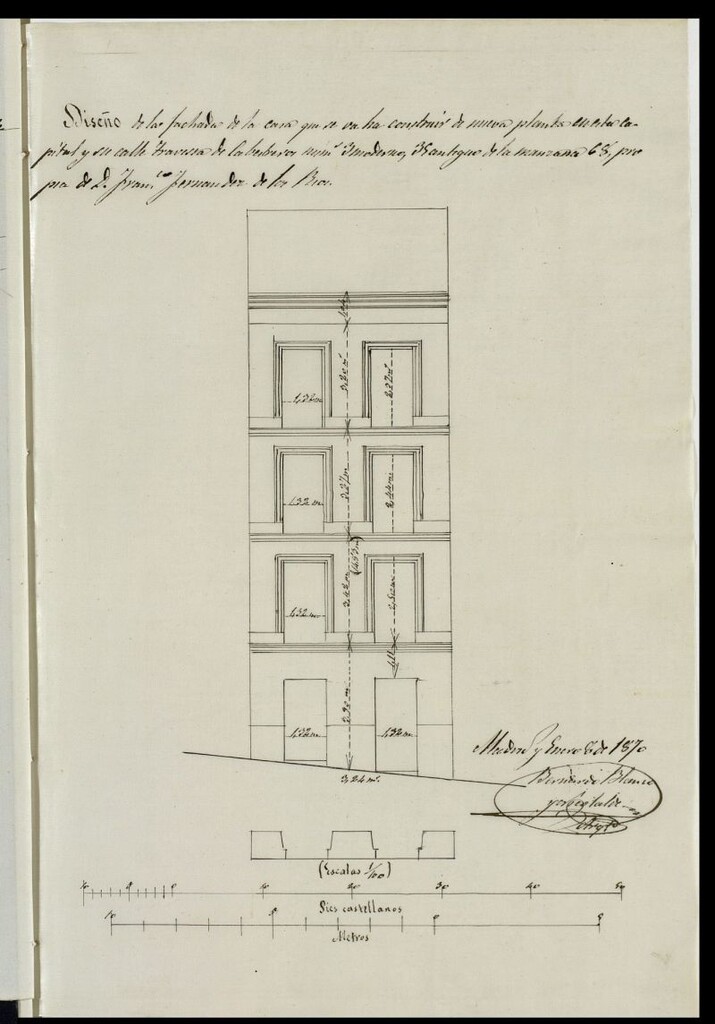 Miniatura de D. Francisco Fernández de los Rios, solicitando permiso para levantar de nueva planta su casa calle de Travesía de Cabestreros,nº 3.