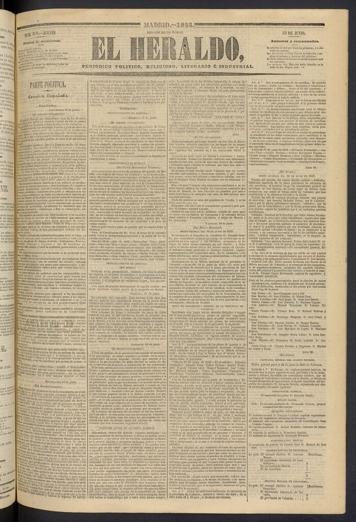 Miniatura de El heraldo, periódico de la tarde del 22 de junio de 1843