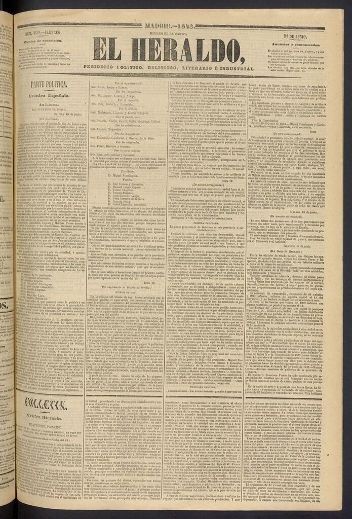 Miniatura de El heraldo, periódico de la tarde del 23 de junio de 1843