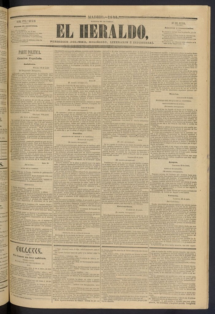 Miniatura de El heraldo, periódico de la tarde del 26 de junio de 1843
