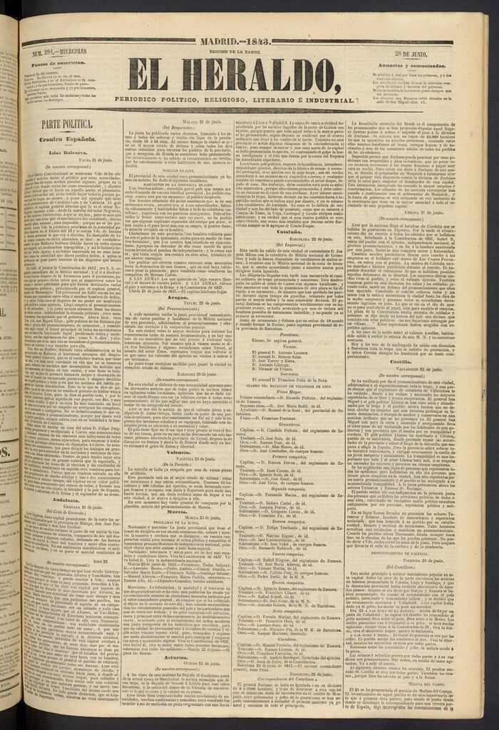 Miniatura de El heraldo, periódico de la tarde del 28 de junio de 1843