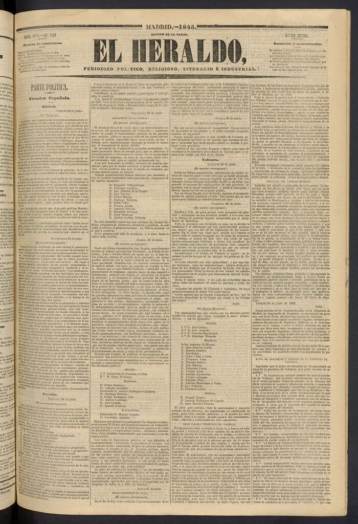 Miniatura de El heraldo, periódico de la tarde del 29 de junio de 1843