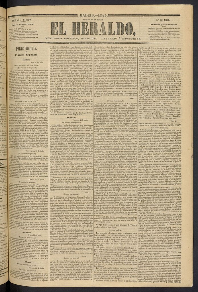 Miniatura de El heraldo, periódico de la tarde del 1 de julio de 1843