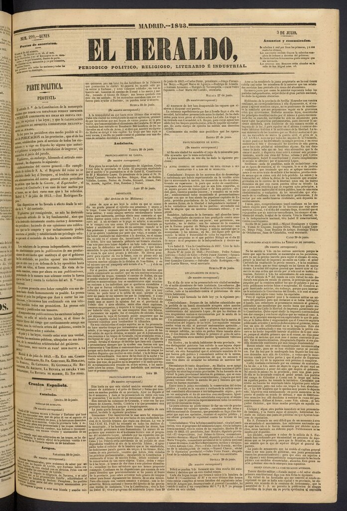 Miniatura de El heraldo, periódico de la tarde del 3 de julio de 1843