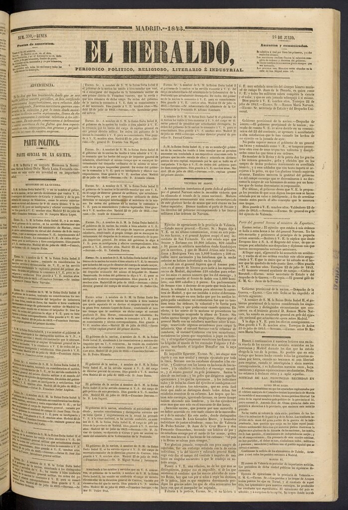 Miniatura de El heraldo, periódico de la tarde del 24 de julio de 1843