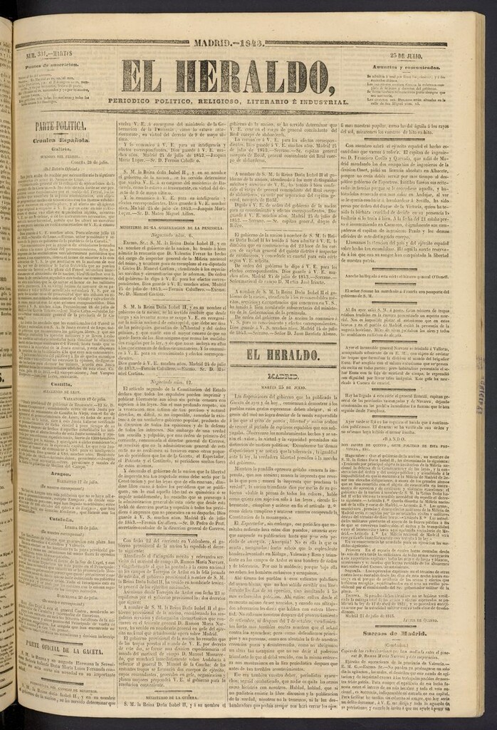 Miniatura de El heraldo, periódico de la tarde del 25 de julio de 1843