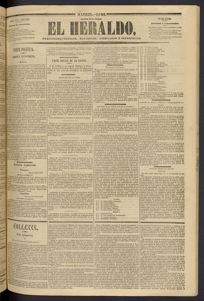 Miniatura de El heraldo, periódico de la tarde del 28 de julio de 1843