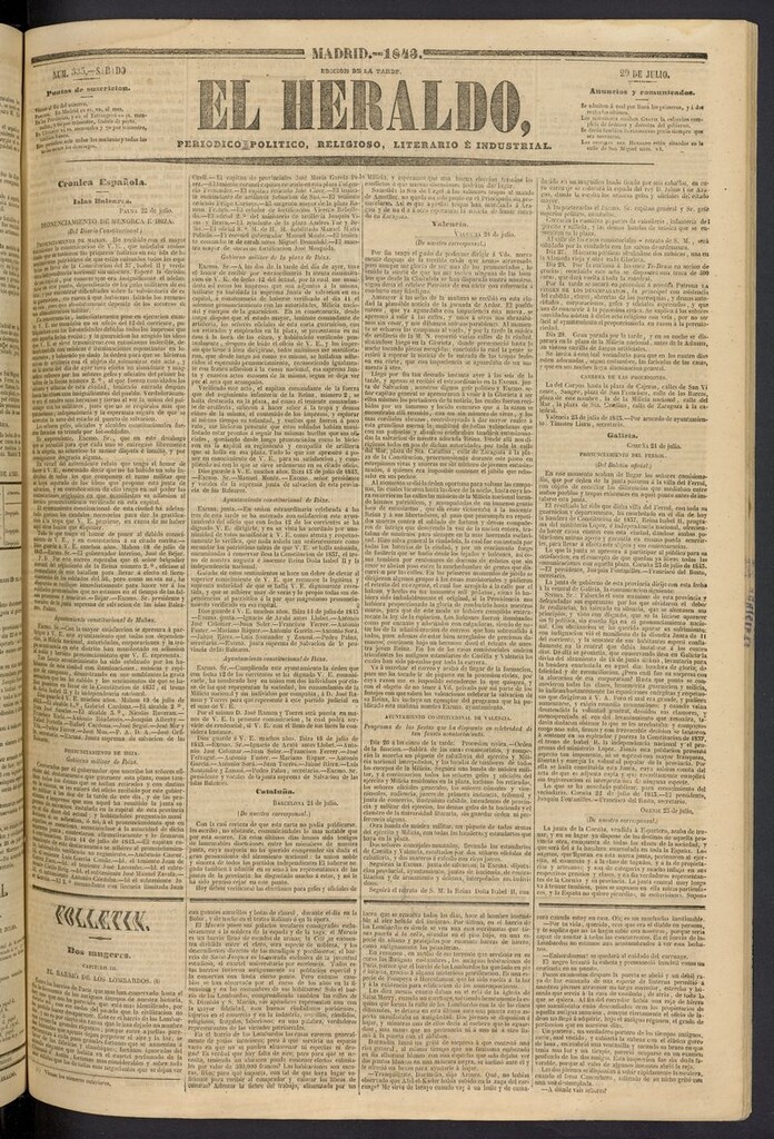 Miniatura de El heraldo, periódico de la tarde del 29 de julio de 1843
