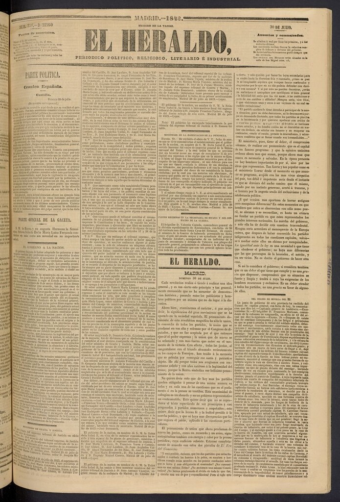 Miniatura de El heraldo, periódico de la tarde del 30 de julio de 1843