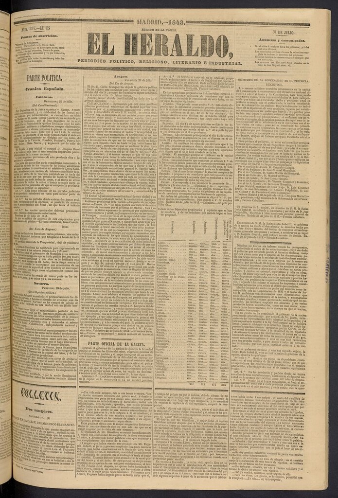 Miniatura de El heraldo, periódico de la tarde del 31 de julio de 1843
