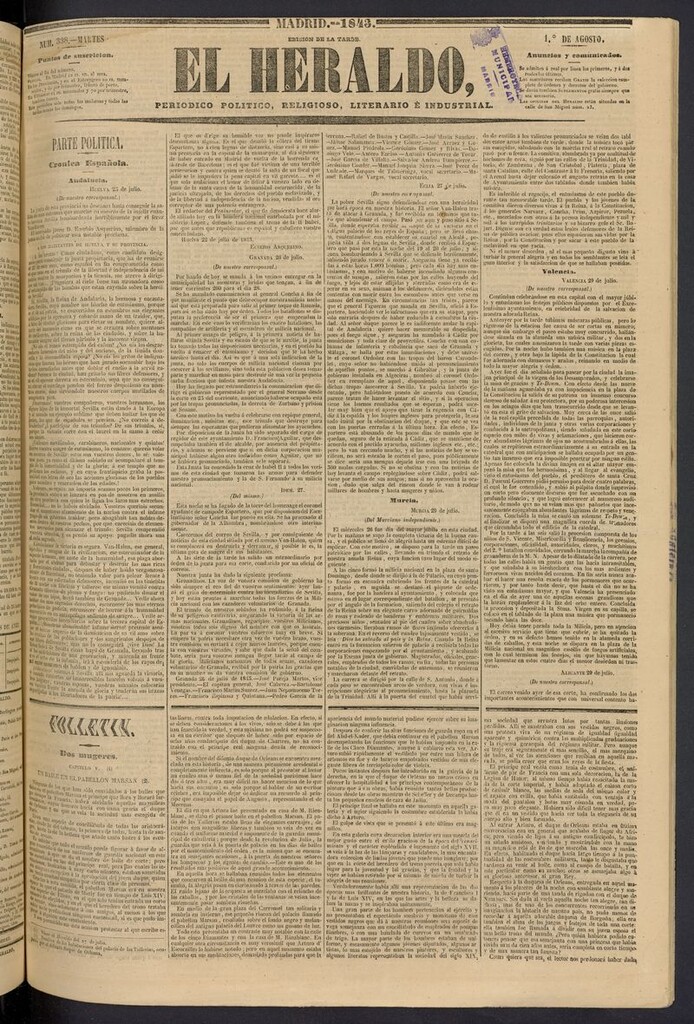 Miniatura de El heraldo, periódico de la tarde del 1 de agosto de 1843