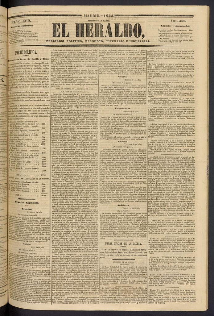 Miniatura de El heraldo, periódico de la tarde del 3 de agosto de 1843