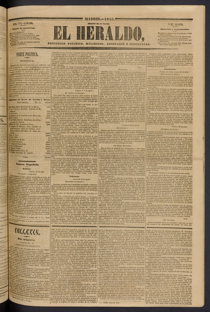 Miniatura de El heraldo, periódico de la tarde del 5 de agosto de 1843