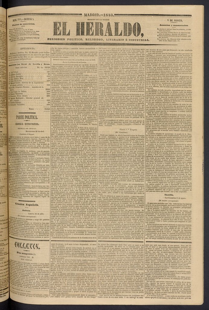 Miniatura de El heraldo, periódico de la tarde del 6 de agosto de 1843