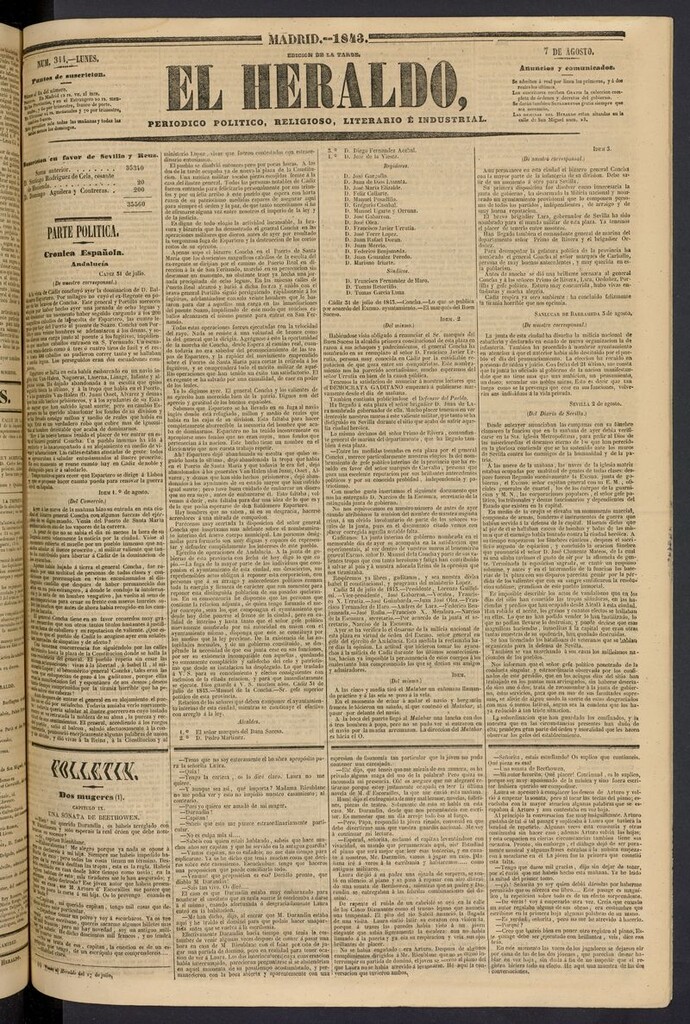 Miniatura de El heraldo, periódico de la tarde del 7 de agosto de 1843