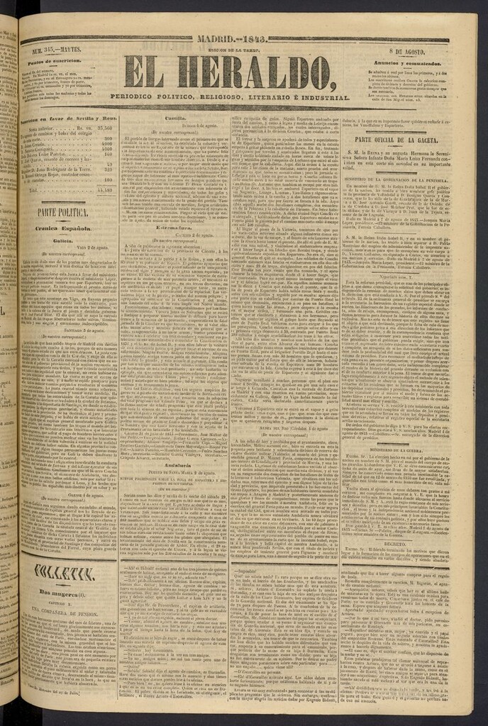 Miniatura de El heraldo, periódico de la tarde del 8 de agosto de 1843