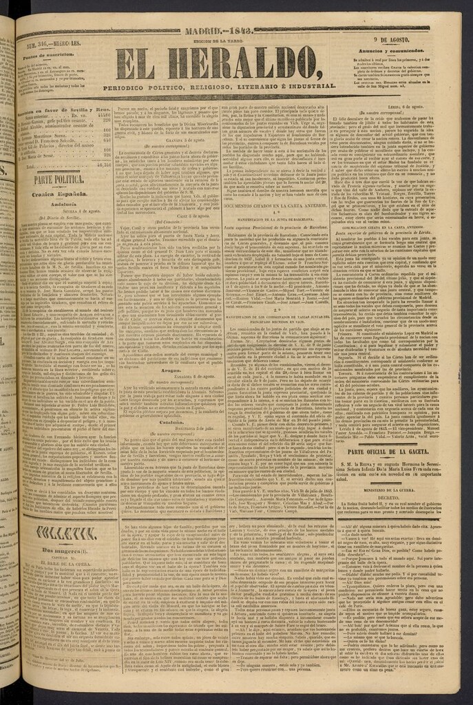 Miniatura de El heraldo, periódico de la tarde del 9 de agosto de 1843