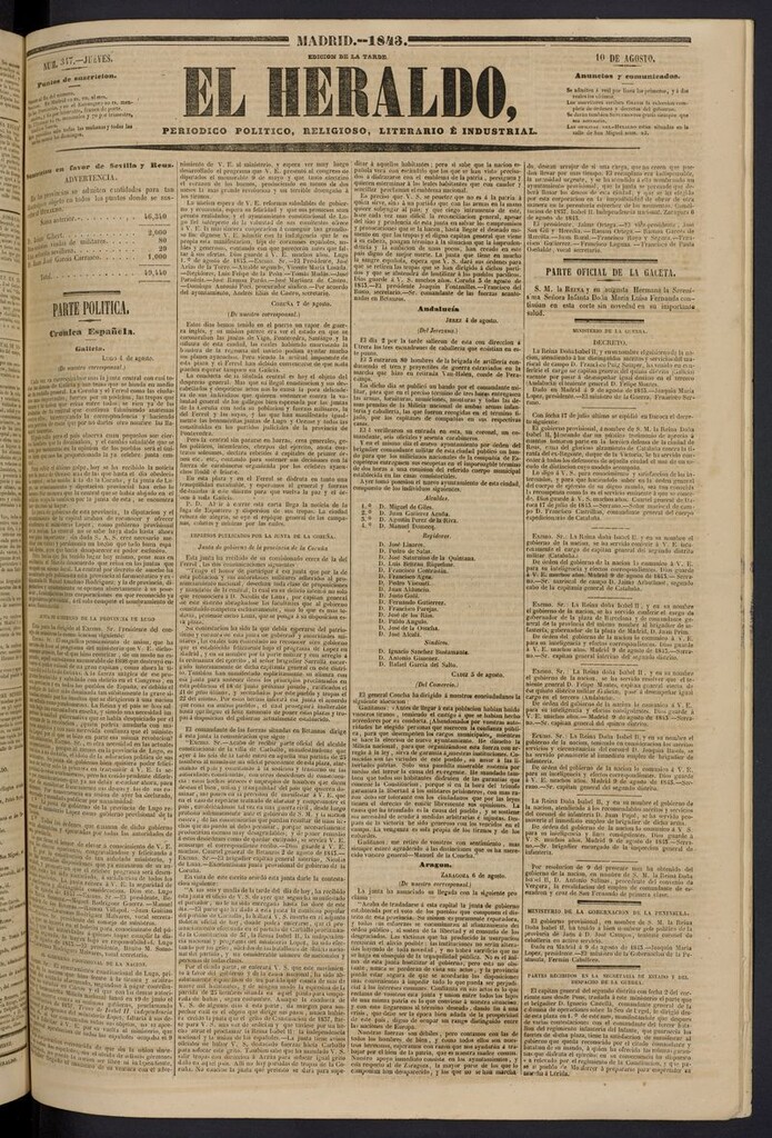 Miniatura de El heraldo, periódico de la tarde del 10 de agosto de 1843