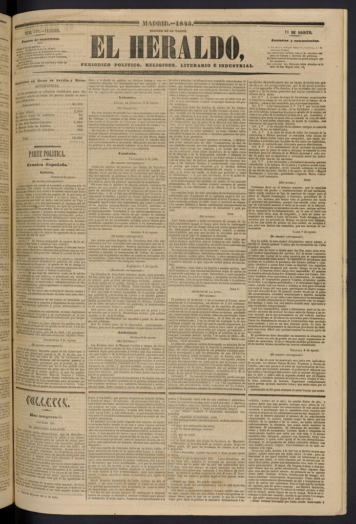 Miniatura de El heraldo, periódico de la tarde del 11 de agosto de 1843