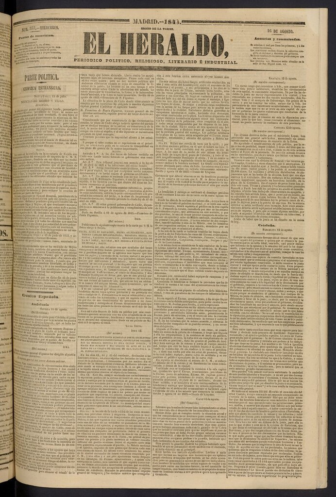 Miniatura de El heraldo, periódico de la tarde del 16 de agosto de 1843