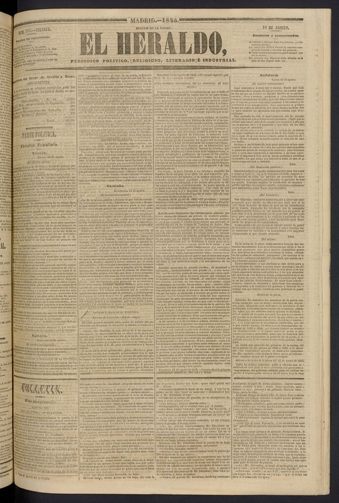 Miniatura de El heraldo, periódico de la tarde del 18 de agosto de 1843