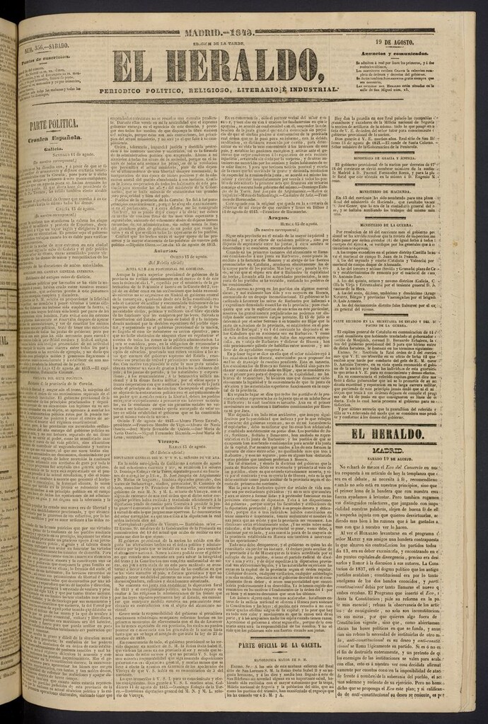 Miniatura de El heraldo, periódico de la tarde del 19 de agosto de 1843