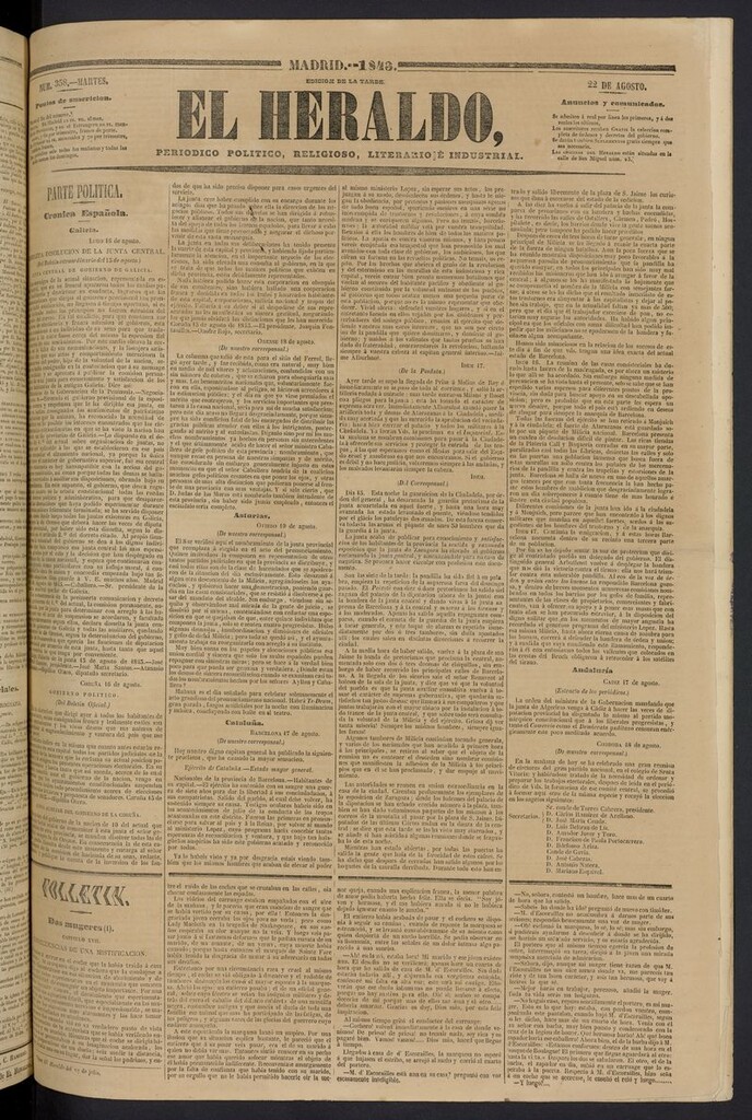 Miniatura de El heraldo, periódico de la tarde del 22 de agosto de 1843