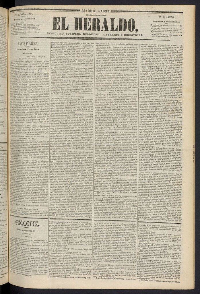 Miniatura de El heraldo, periódico de la tarde del 28 de agosto de 1843