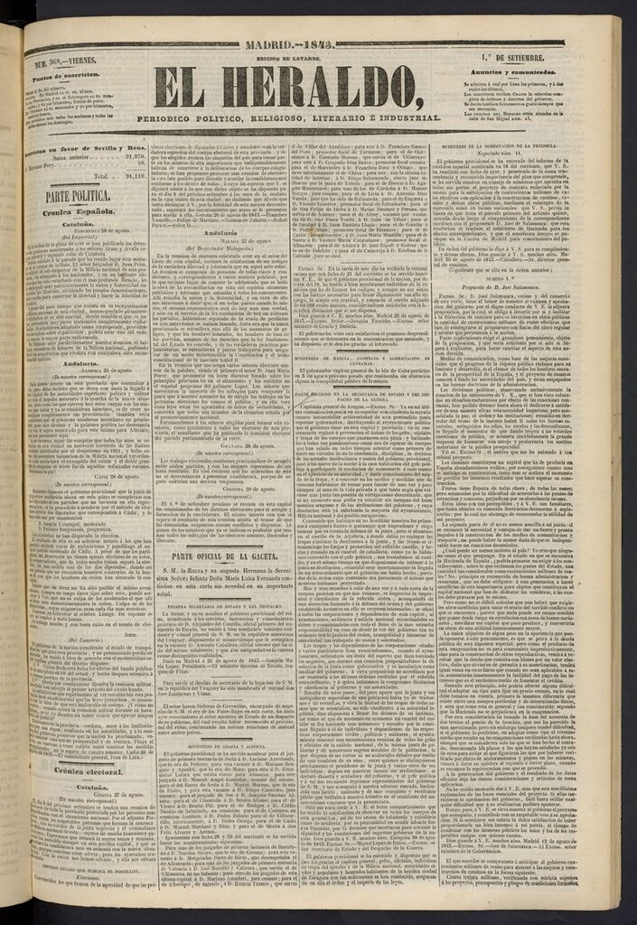 Miniatura de El heraldo, periódico de la tarde del 1 de septiembre de 1843
