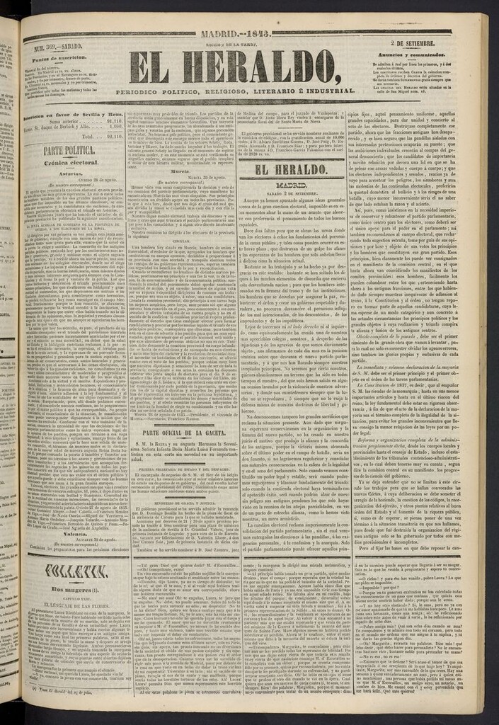 Miniatura de El heraldo, periódico de la tarde del 2 de septiembre de 1843