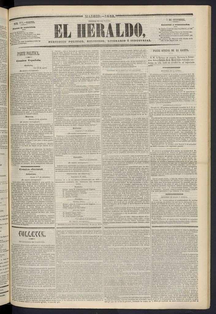Miniatura de El heraldo, periódico de la tarde del 5 de septiembre de 1843
