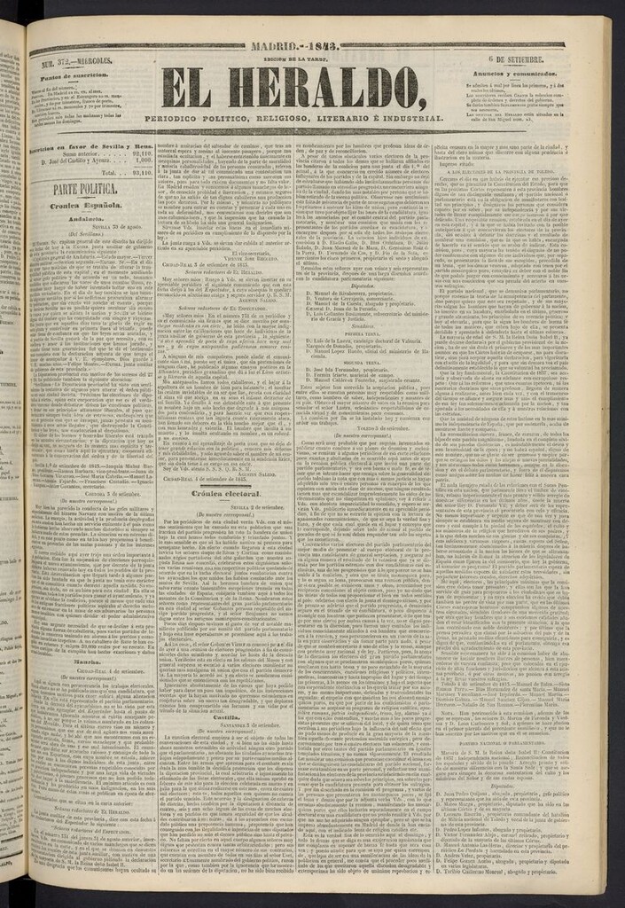 Miniatura de El heraldo, periódico de la tarde del 6 de septiembre de 1843