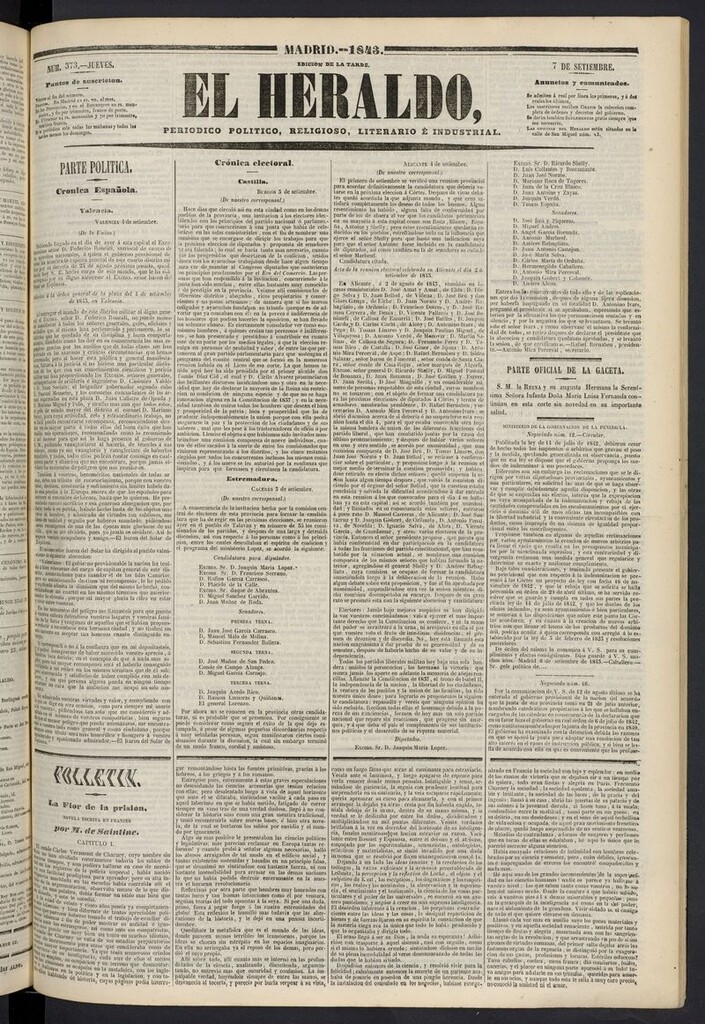 Miniatura de El heraldo, periódico de la tarde del 7 de septiembre de 1843