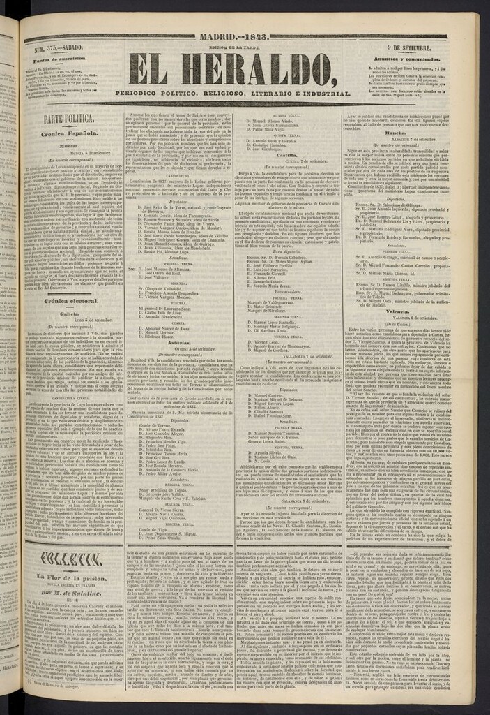 Miniatura de El heraldo, periódico de la tarde del 9 de septiembre de 1843