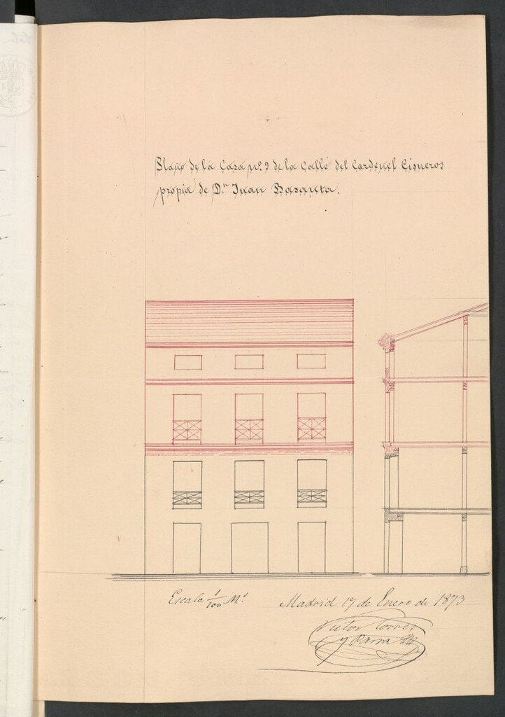 Miniatura de D. Juan Basanta, para levantar piso segundo y sotabanco en la casa nº 9, calle del Cardenal Cisneros.