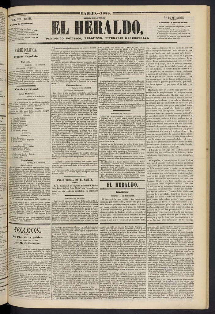 Miniatura de El heraldo, periódico de la tarde del 14 de septiembre de 1843
