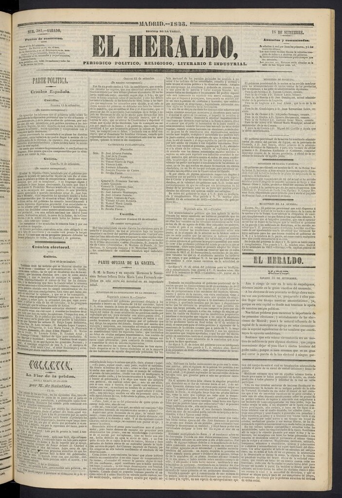 Miniatura de El heraldo, periódico de la tarde del 16 de septiembre de 1843