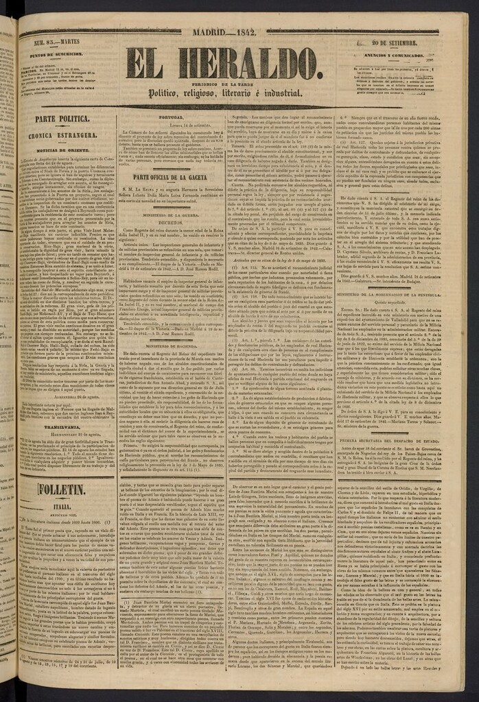 Miniatura de El heraldo, periódico de la tarde del 20 de septiembre de 1843