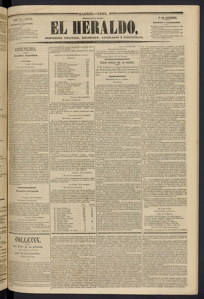 Miniatura de El heraldo, periódico de la tarde del 21 de septiembre de 1843