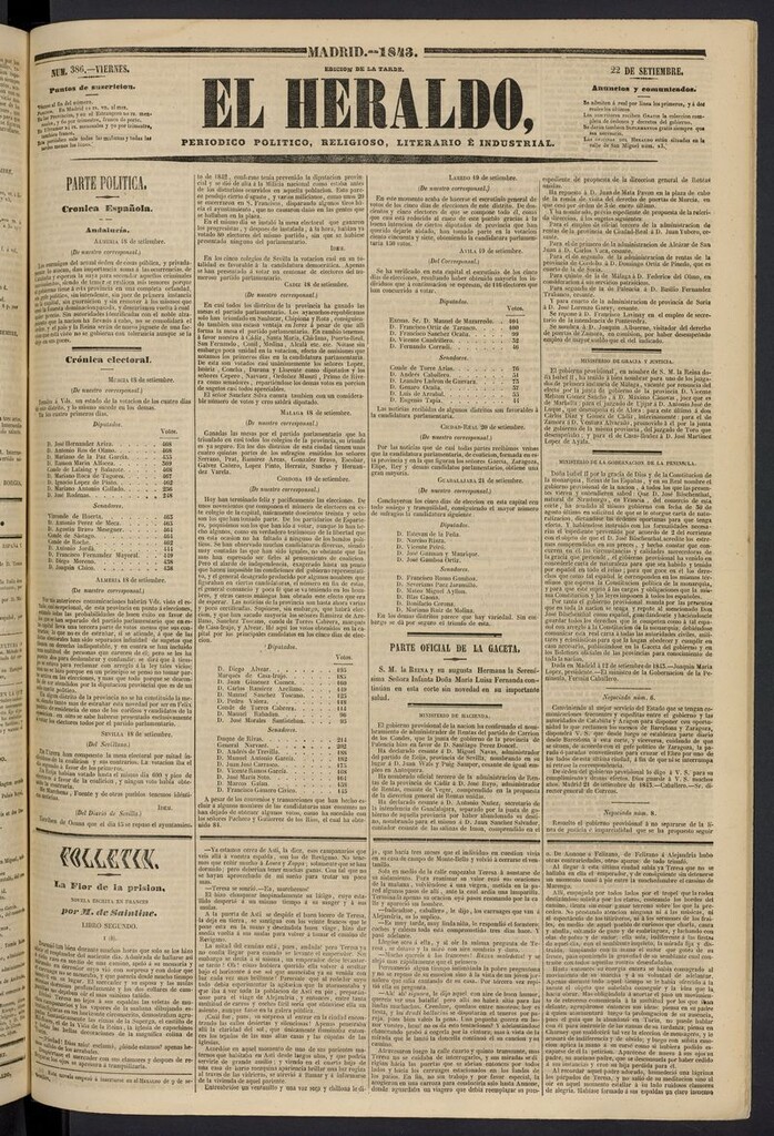 Miniatura de El heraldo, periódico de la tarde del 22 de septiembre de 1843