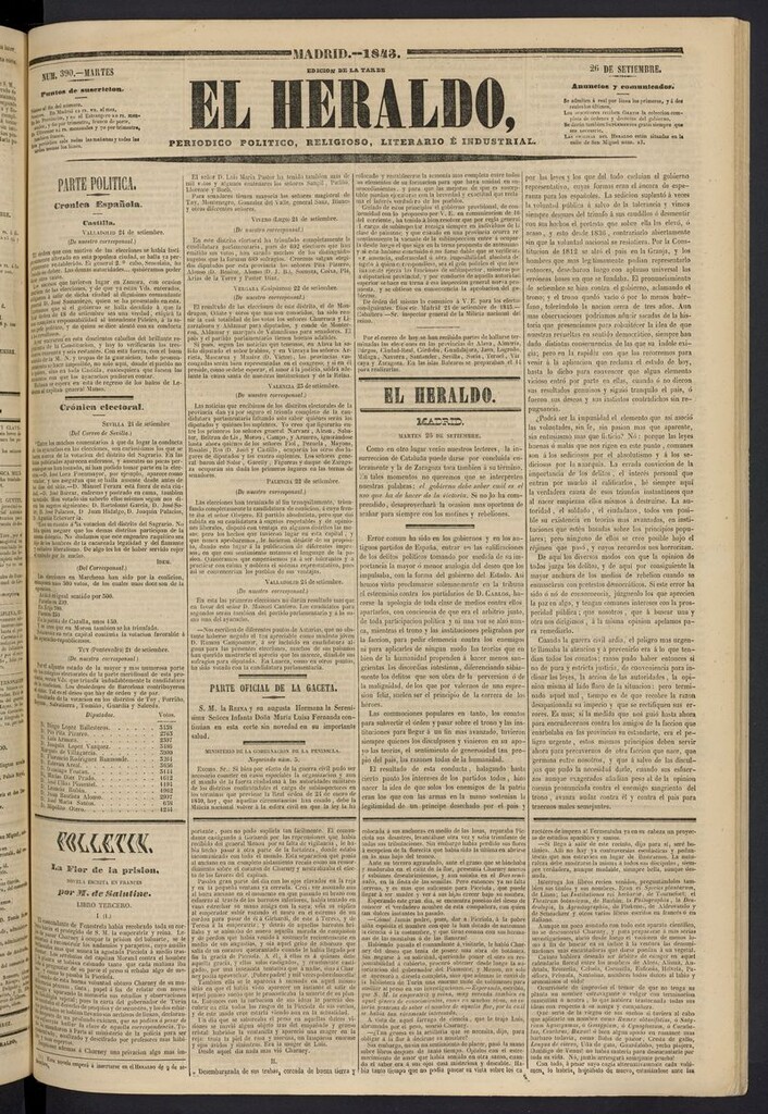 Miniatura de El heraldo, periódico de la tarde del 26 de septiembre de 1843