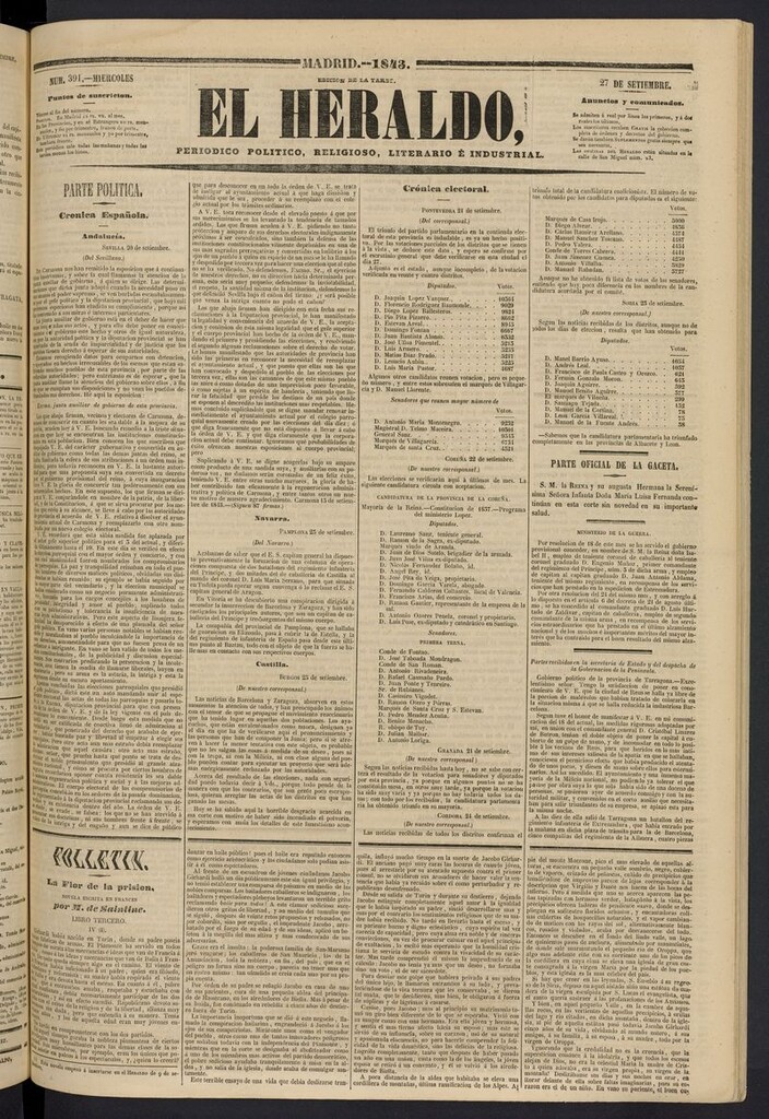 Miniatura de El heraldo, periódico de la tarde del 27 de septiembre de 1843