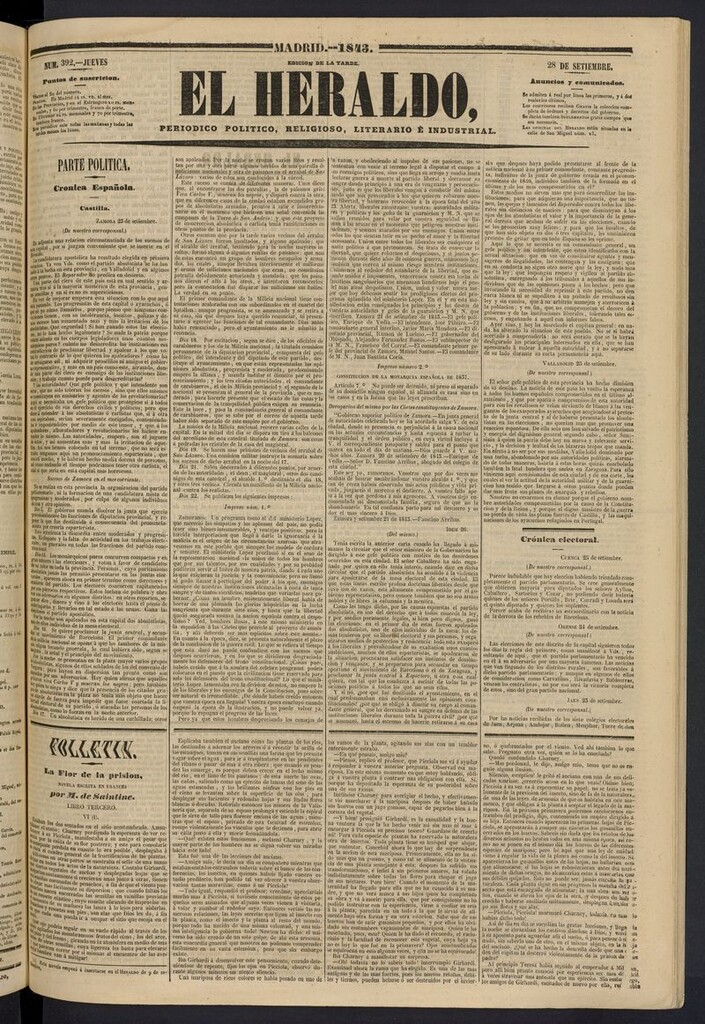 Miniatura de El heraldo, periódico de la tarde del 28 de septiembre de 1843