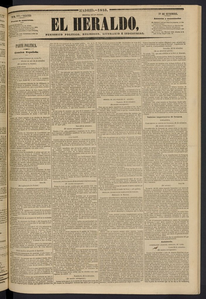 Miniatura de El heraldo, periódico de la tarde del 29 de septiembre de 1843