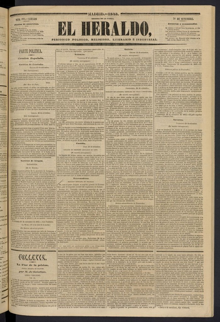 Miniatura de El heraldo, periódico de la tarde del 30 de septiembre de 1843