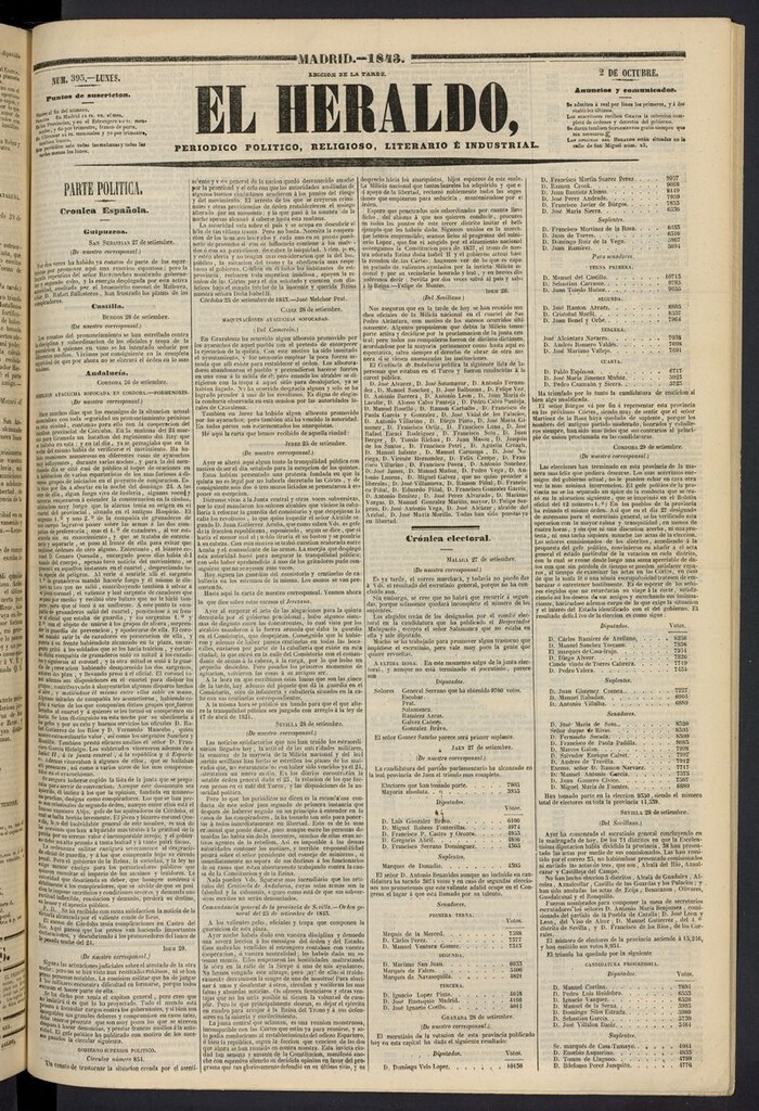 Miniatura de El heraldo, periódico de la tarde del 2 de octubre de 1843