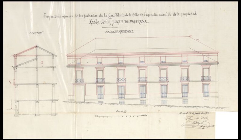 Miniatura de D. Juan González, mayordomo del Excmo. Sr. Duque de Pastrana, en solicitud de licencia para ejecutar diferentes obras en la casa Palacio nº 44 de la calle de Leganitos.