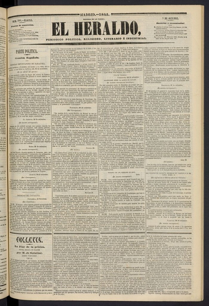 Miniatura de El heraldo, periódico de la tarde del 3 de octubre de 1843