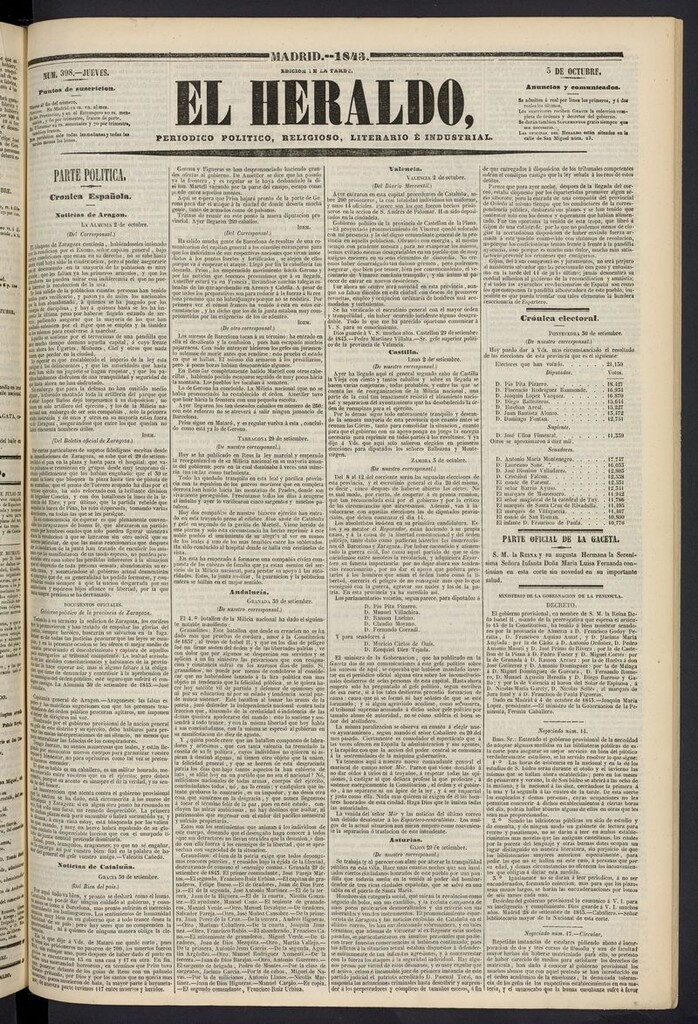 Miniatura de El heraldo, periódico de la tarde del 5 de octubre de 1843